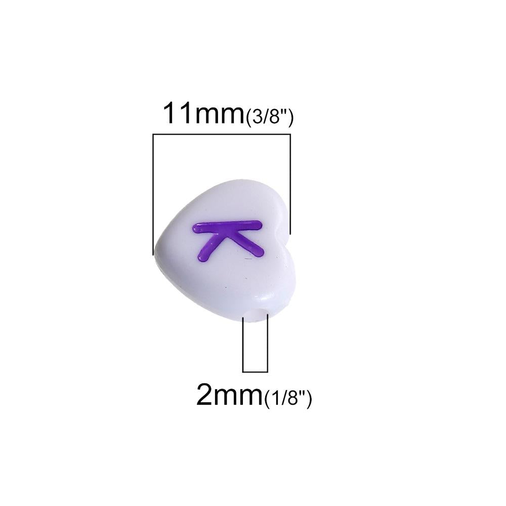 Perles Acrylique Alphabet Coeur 11mm - Lettres et Couleurs Assorties - 100 Perles - BD1354