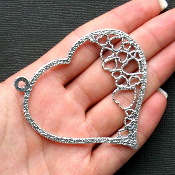 Heart Antique Silver Tone Charm 2 Sided - SC1732