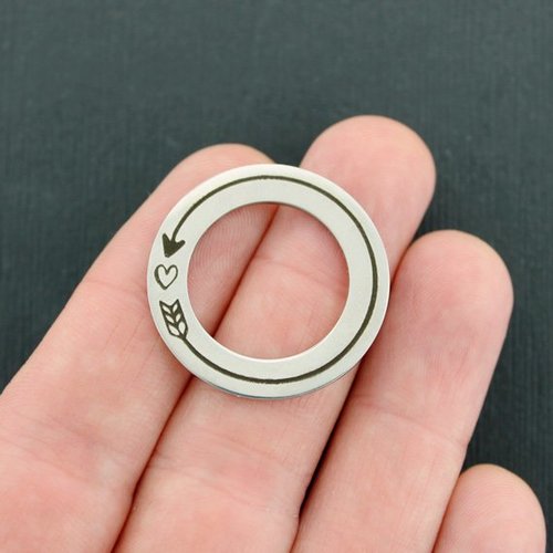 Breloques Cercle d'Affirmation en Acier Inoxydable Flèche Coeur - BFS021-3782