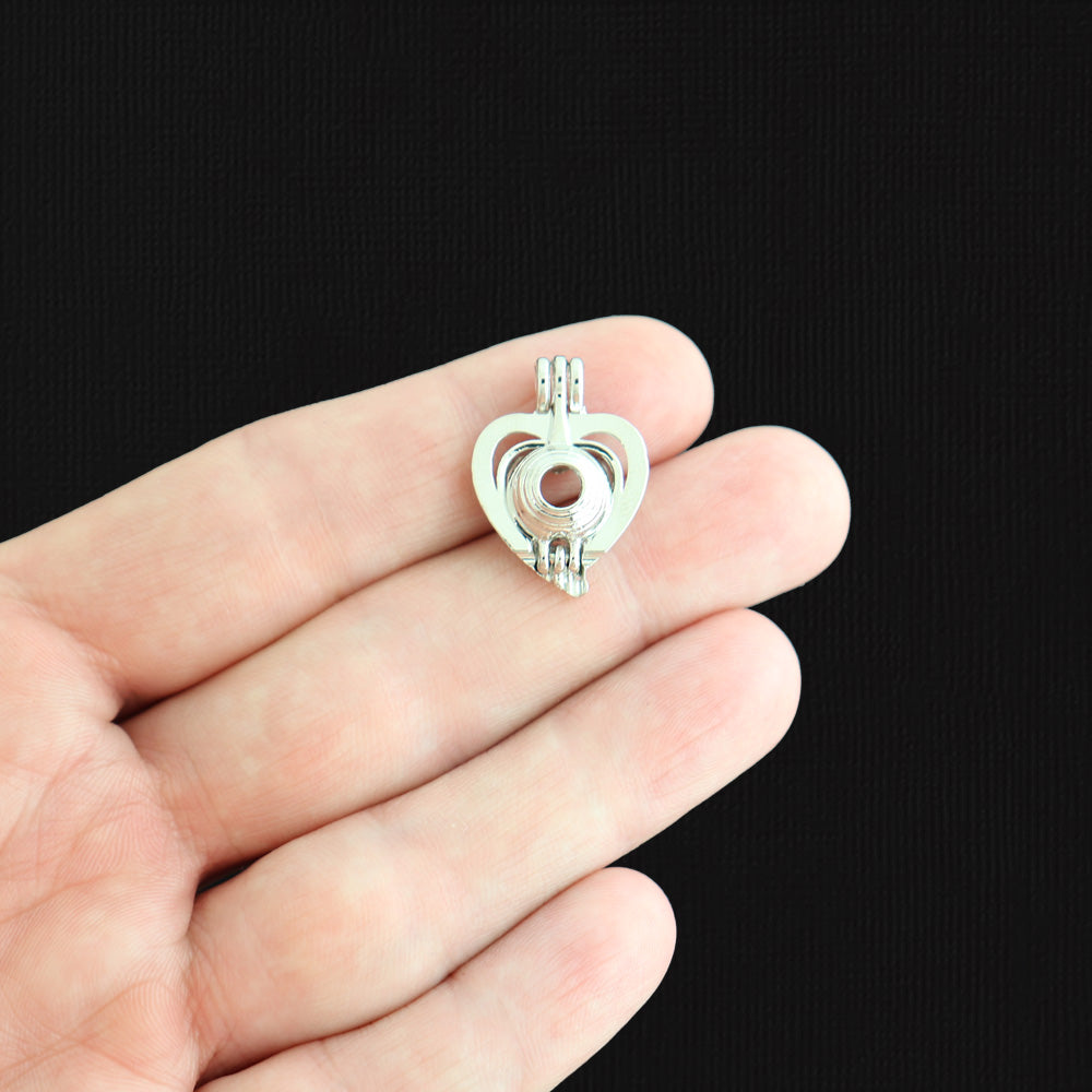 Heart Bead Cage Antique Silver Tone 3D - SC7322