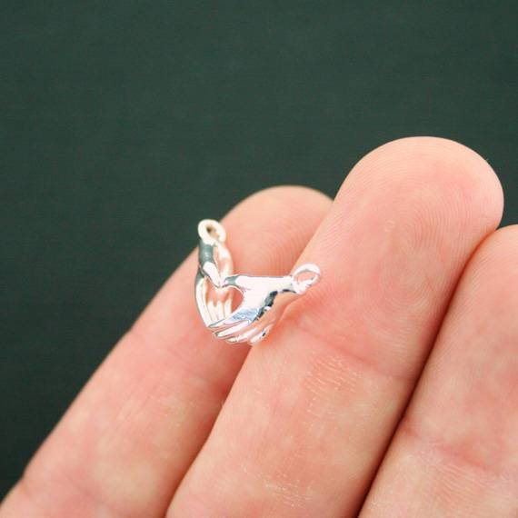 Heart Hands Connector Silver Tone Charm 3D - SC6643