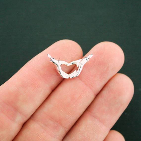 Heart Hands Connector Silver Tone Charm 3D - SC6643
