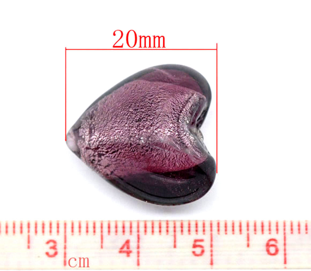 Heart Lampwork Glass Beads 20mm - Deep Purple - 4 Beads - BD591