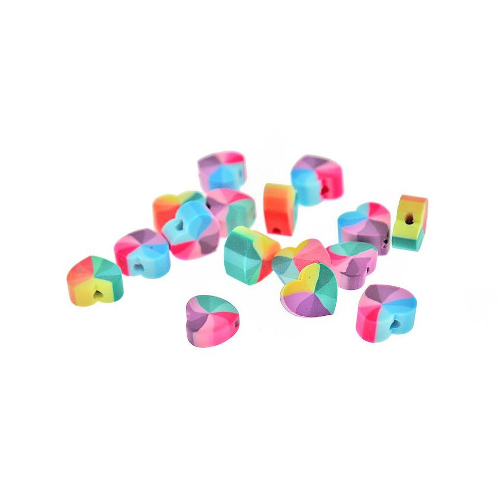 Heart Polymer Clay Beads 10mm x 11mm - Rainbow Tone - 25 Beads - BD211