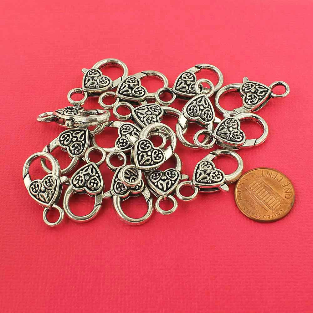 Fermoirs mousqueton argentés en forme de cœur 25 mm x 12 mm - 20 fermoirs - FD283