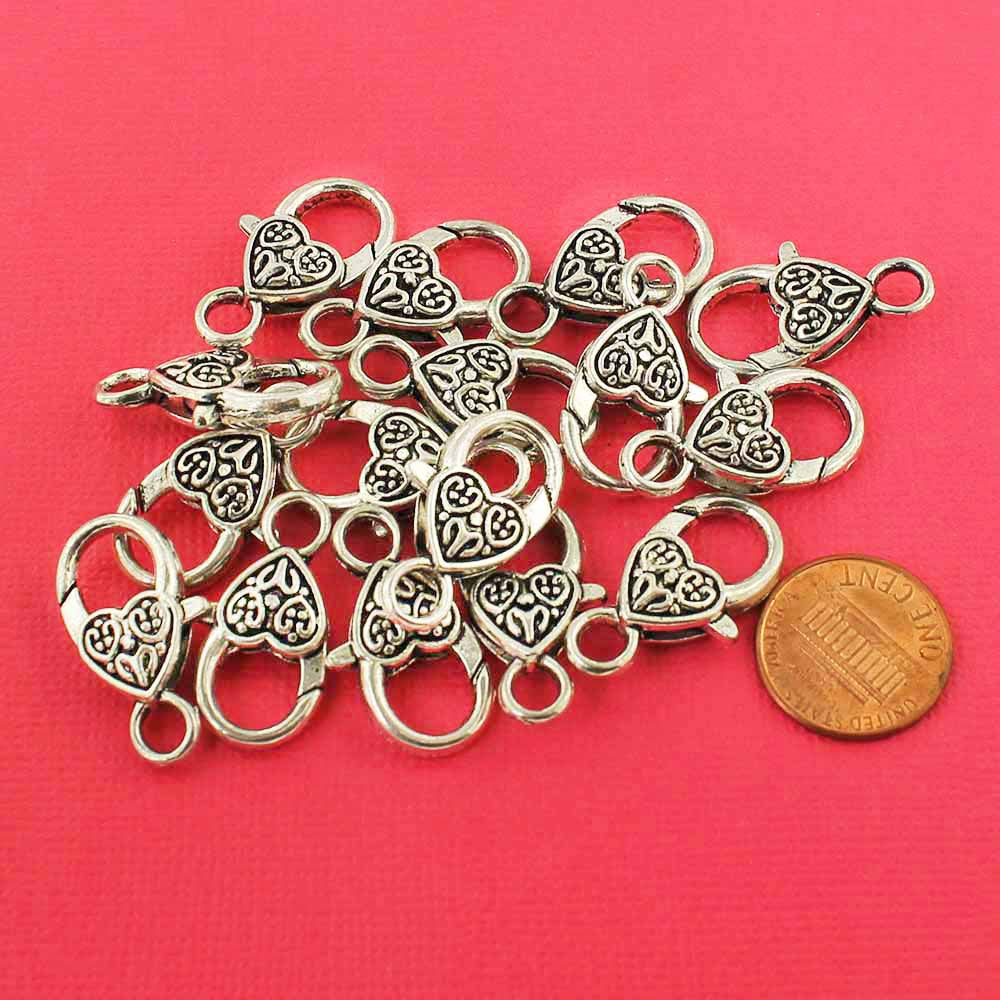 Fermoirs mousqueton argentés en forme de cœur 25 mm x 12 mm - 20 fermoirs - FD283