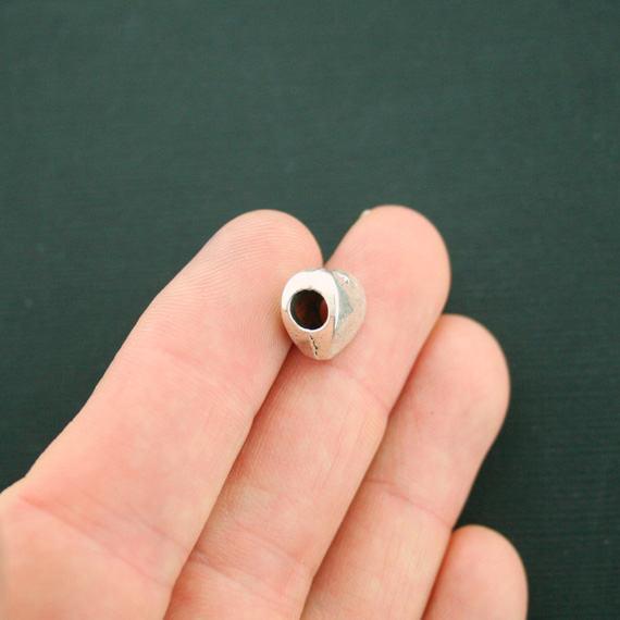 Heart Spacer Metal Beads 10mm x 11mm x 7mm - Silver Tone - 10 Beads - SC2801