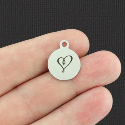 Heart Stainless Steel Small Round Charms - BFS002-5432