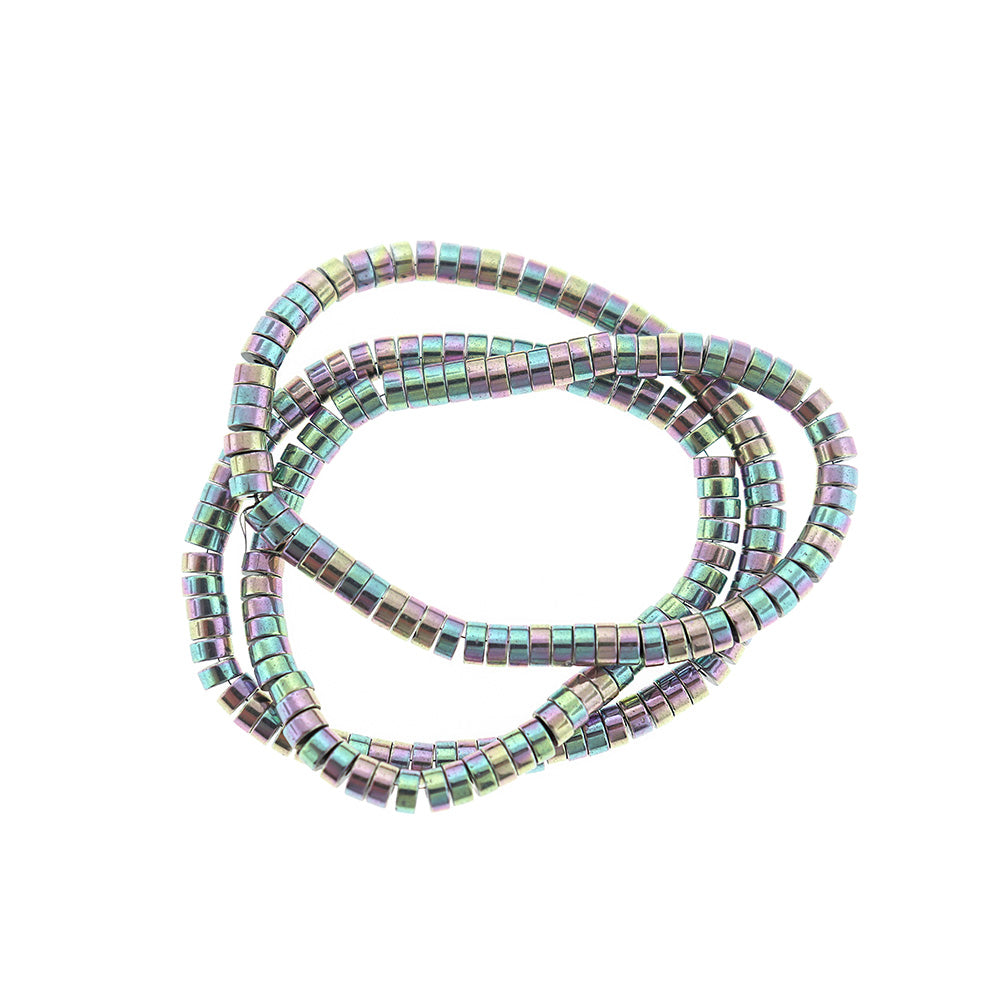 Heishi Hématite Perles 4mm x 2mm - Rainbow Electroplated Silver - 1 Rang 190 Perles - BD2445