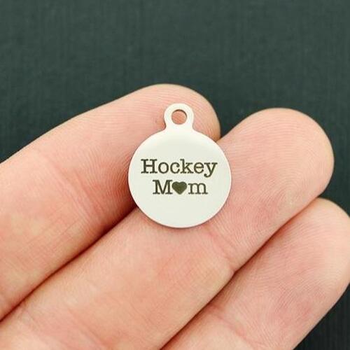 Hockey Mom Stainless Steel Small Round Charms - BFS002-4759