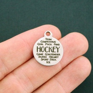Hockey Word Collage Stainless Steel Charms - BFS001-1432