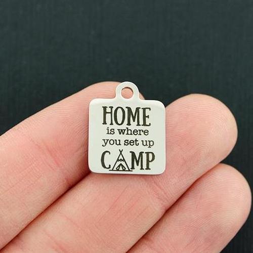 Home Stainless Steel Charms - is where you set up camp - BFS013-4793