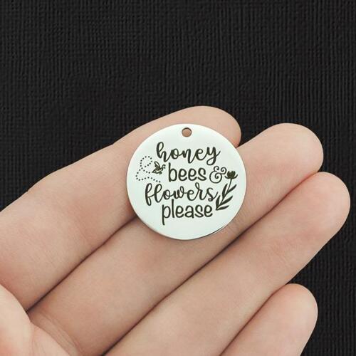 Honey Bees Stainless Steel 25mm Round Charms - & flowers please - BFS009-6020