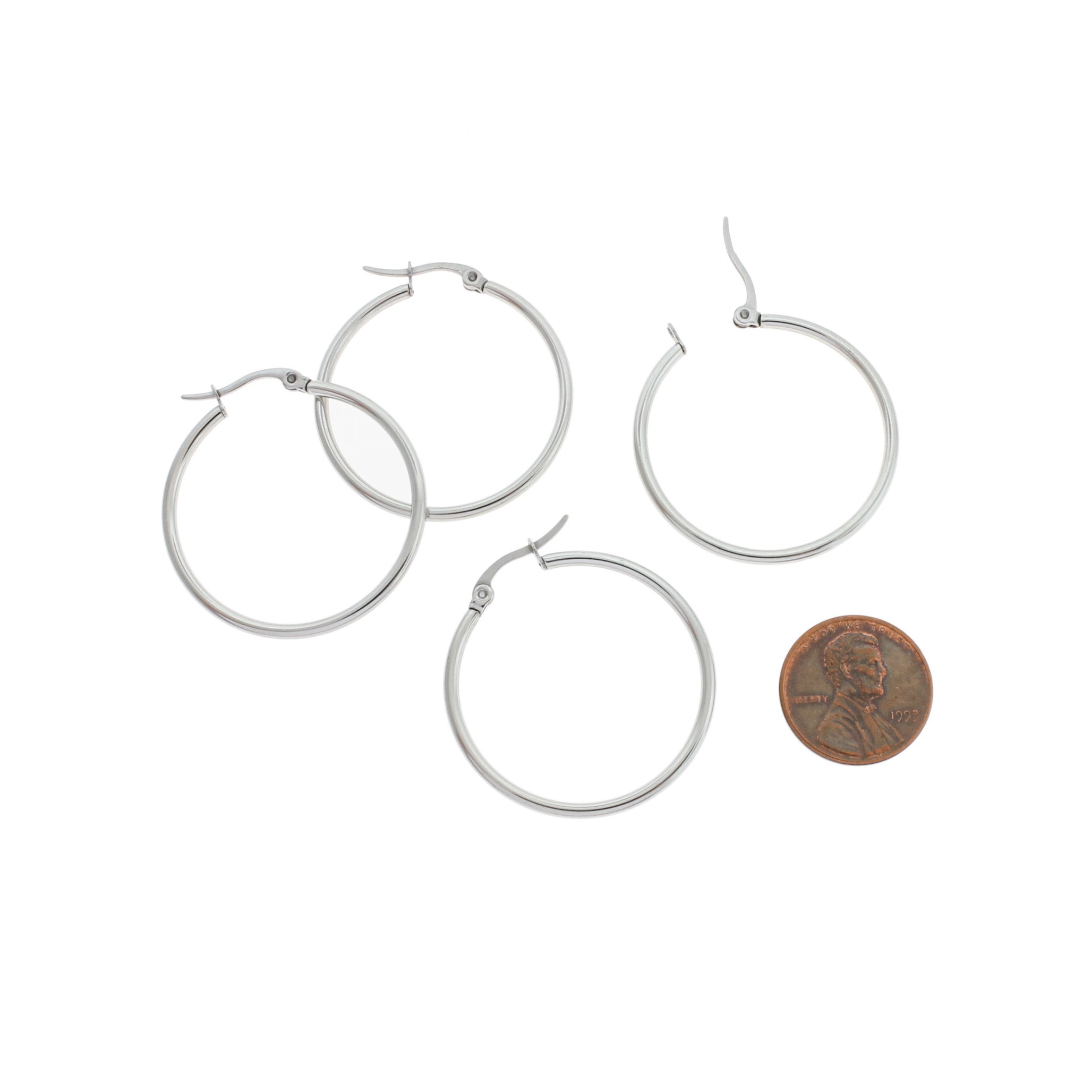 Hoop Earrings - Stainless Steel - Lever Back 34mm - 2 Pieces 1 Pair - FD1039