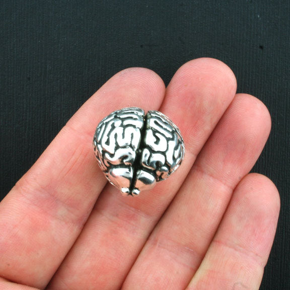 Human Brain Antique Silver Tone Charm 3D - SC1763