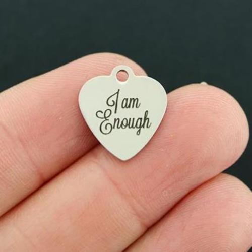I Am Enough Stainless Steel Small Heart Charms - BFS012-3213