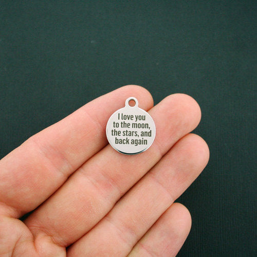 Je t'aime Charms en acier inoxydable - vers la lune, les étoiles et retour - BFS001-1319