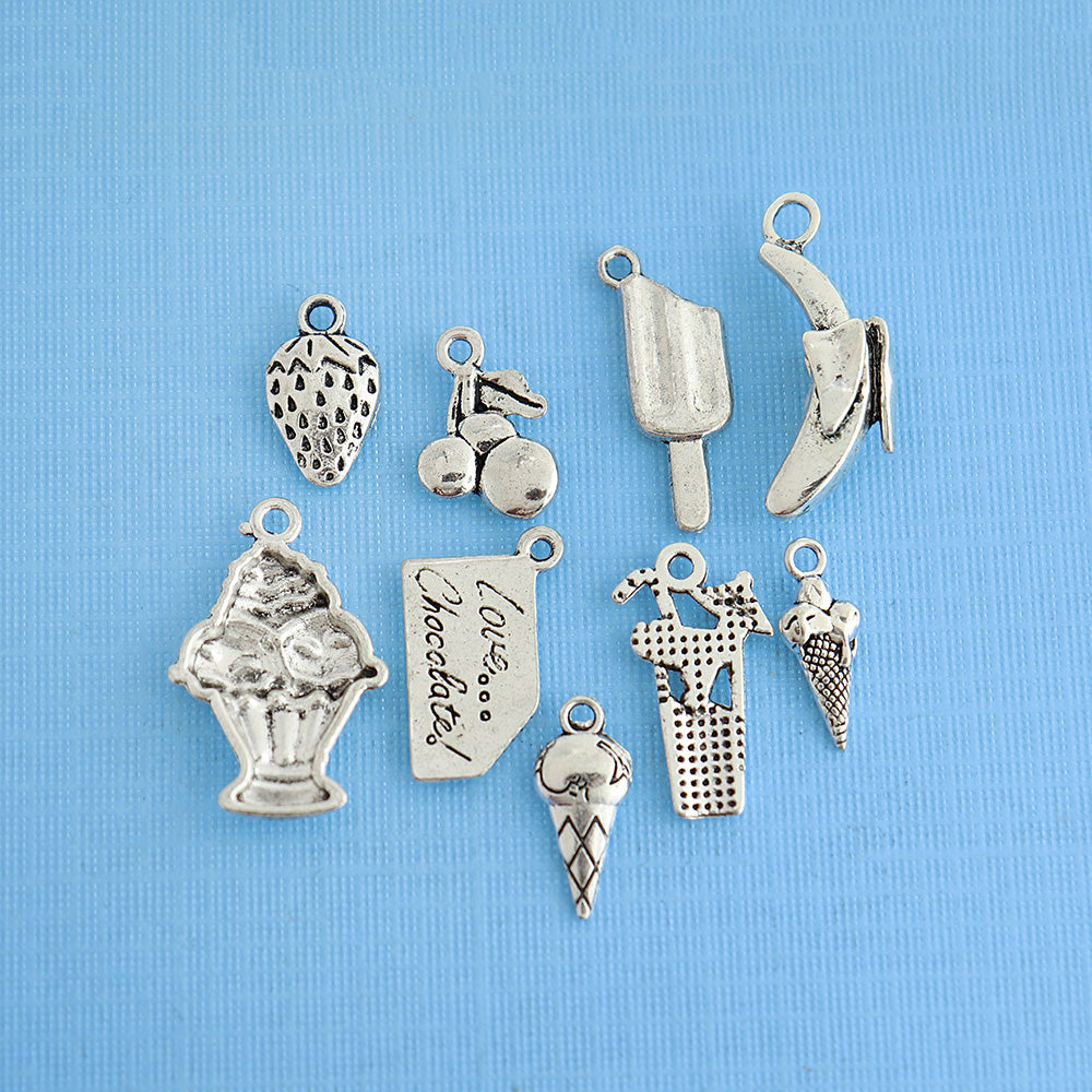 Ice Cream Shoppe Charm Collection Antique Silver Tone 9 Different Charms - COL067