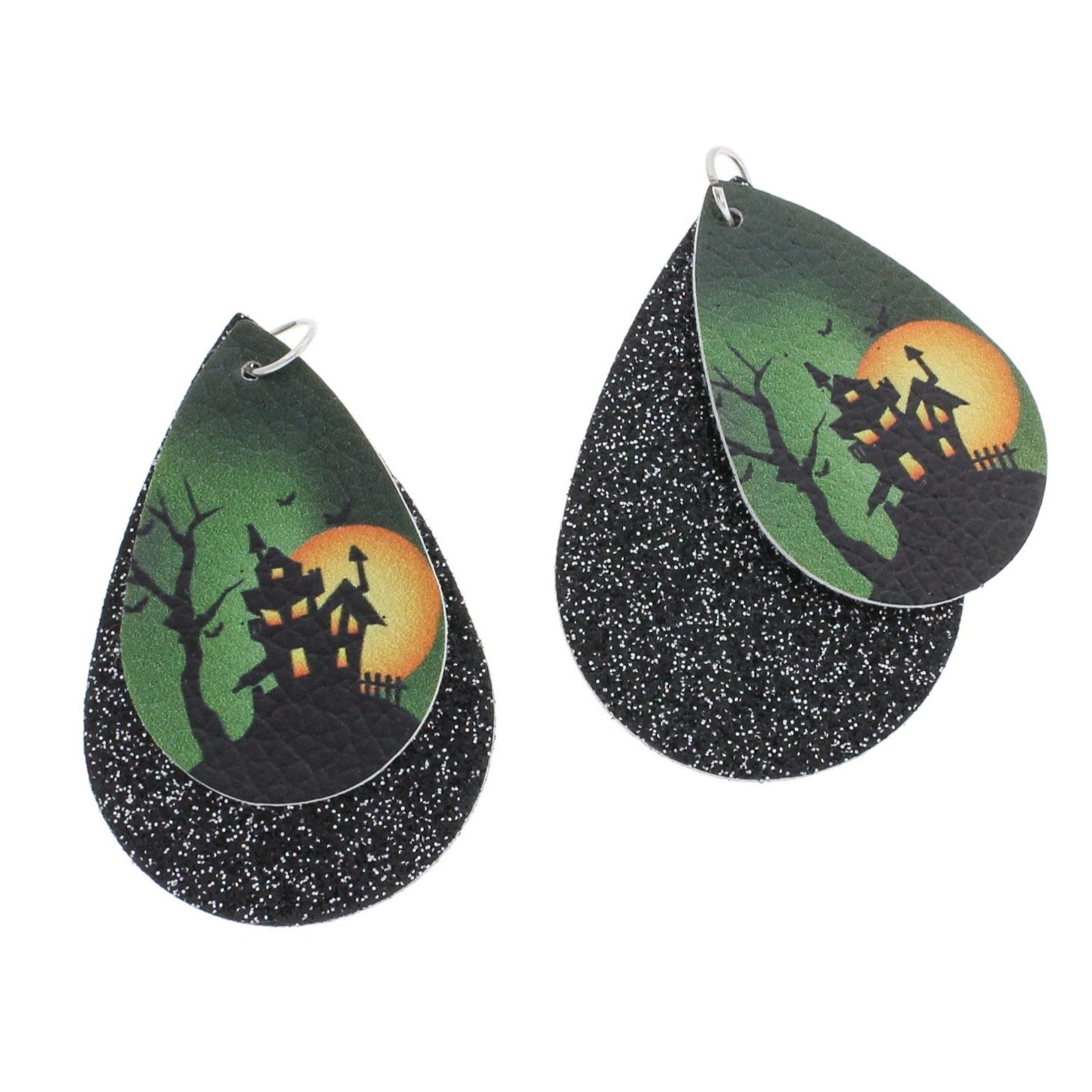 Imitation Leather Pendants - Glitter Haunted House - 1 Pair 2 Pieces - LP201