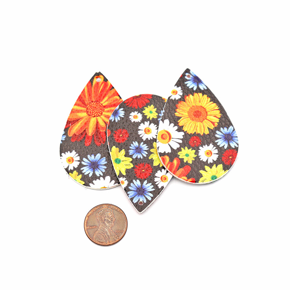 Pendentifs en forme de larme en similicuir - Floral d'automne - 4 pièces - LP052