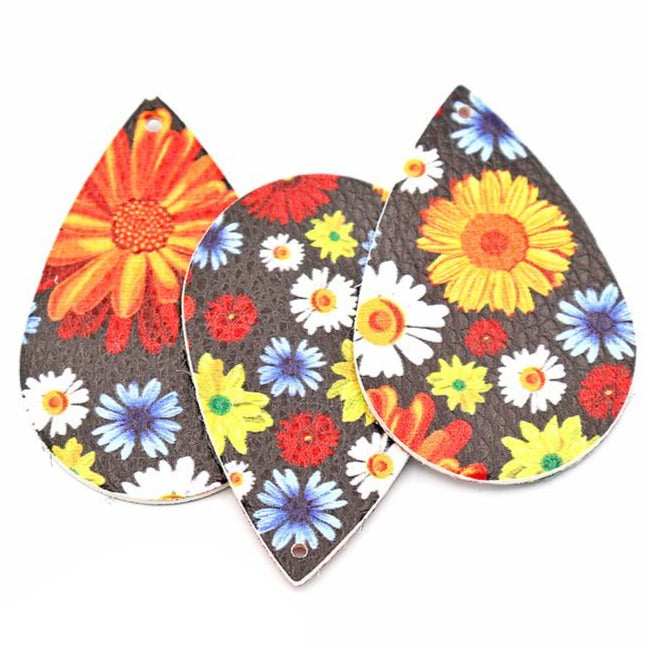 Pendentifs en forme de larme en similicuir - Floral d'automne - 4 pièces - LP052