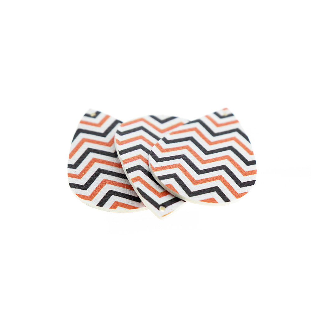 Pendentifs en forme de larme en similicuir - Bande géométrique noire et orange - 4 pièces - LP106