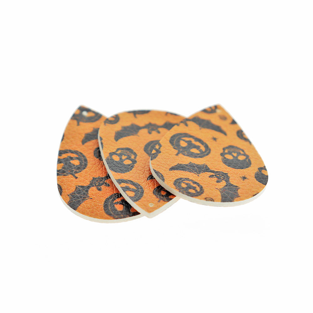 Imitation Leather Teardrop Pendants - Black and Orange Halloween - 4 Pieces - LP109