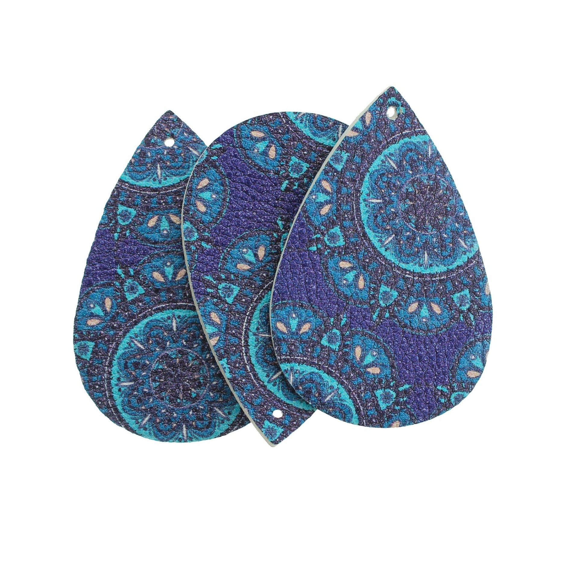 Pendentifs en forme de larme en similicuir - Paisley bleu - 4 pièces - LP120