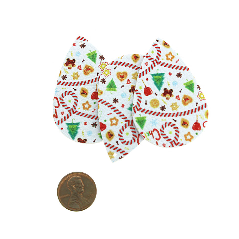 Imitation Leather Teardrop Pendants - Christmas Candy Stripe - 4 Pieces - LP085