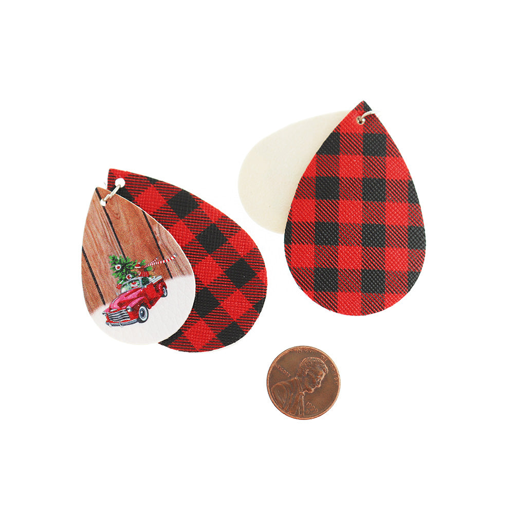 Pendentifs en forme de larme en similicuir - Camion de Noël - 1 paire 2 pièces - LP270