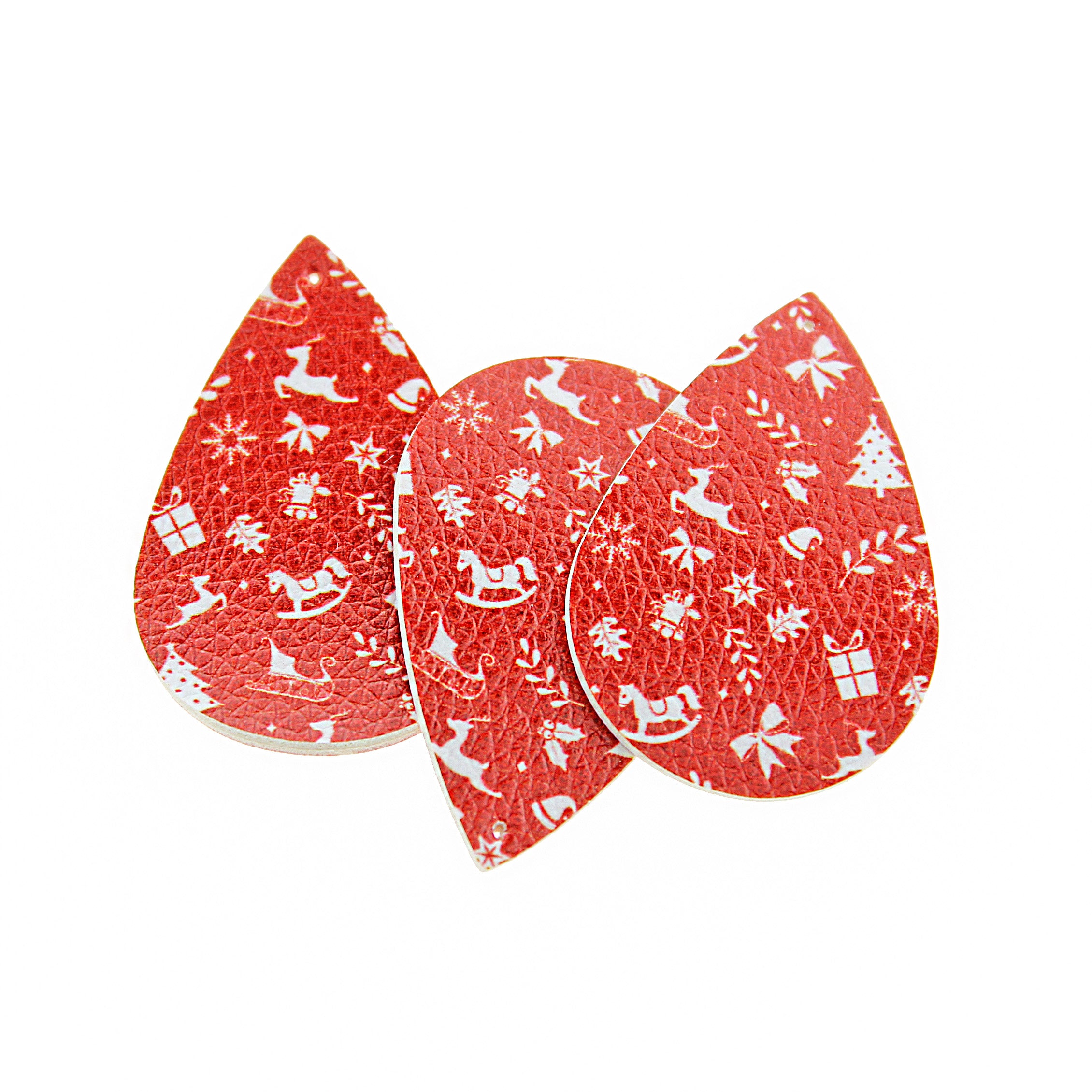 Imitation Leather Teardrop Pendants - Fire Red Christmas - 4 Pieces - LP088