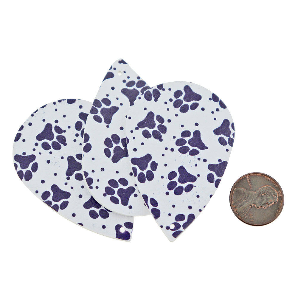 Pendentifs en forme de larme en similicuir - Empreinte de patte marine - 4 pièces - LP037