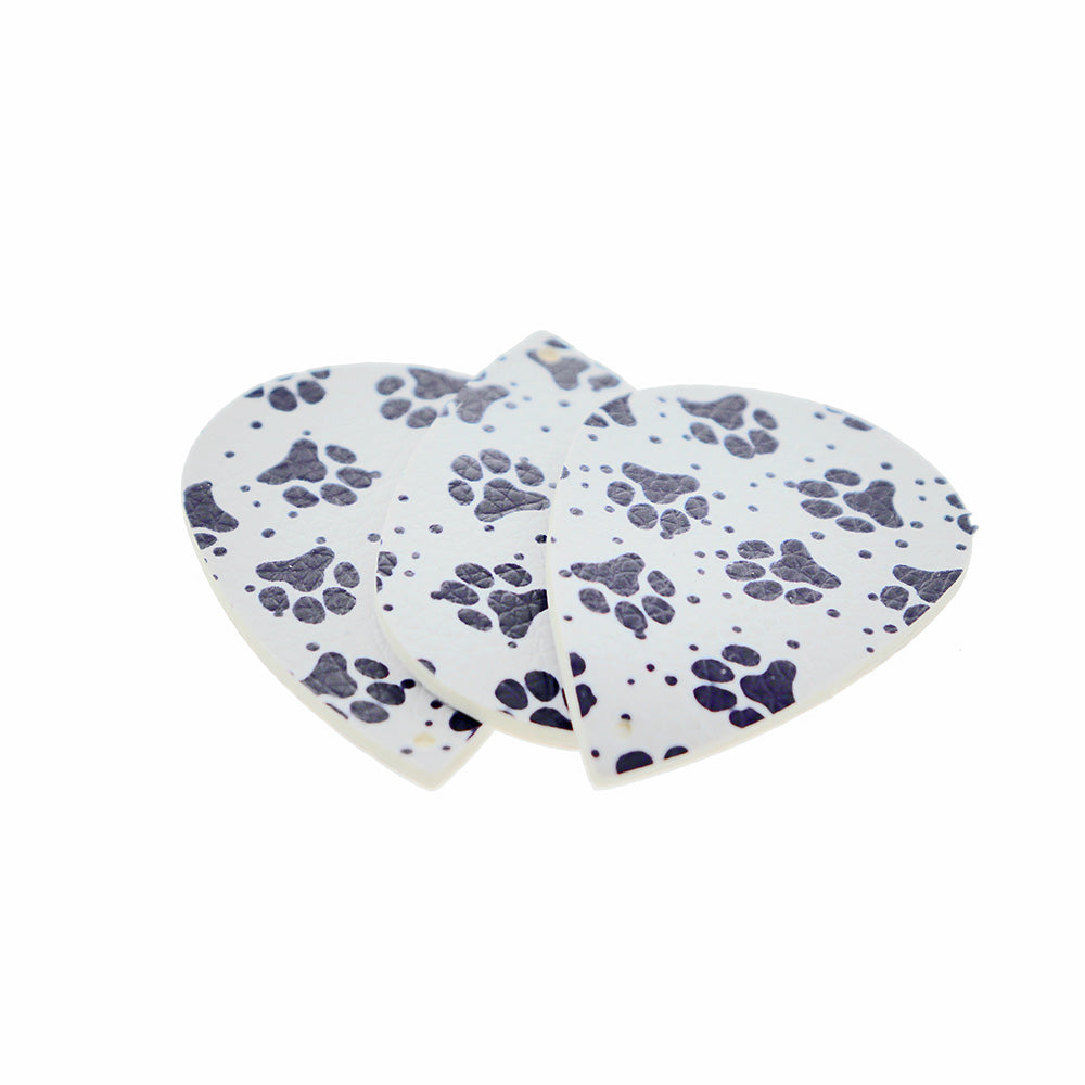 Pendentifs en forme de larme en similicuir - Empreinte de patte marine - 4 pièces - LP037