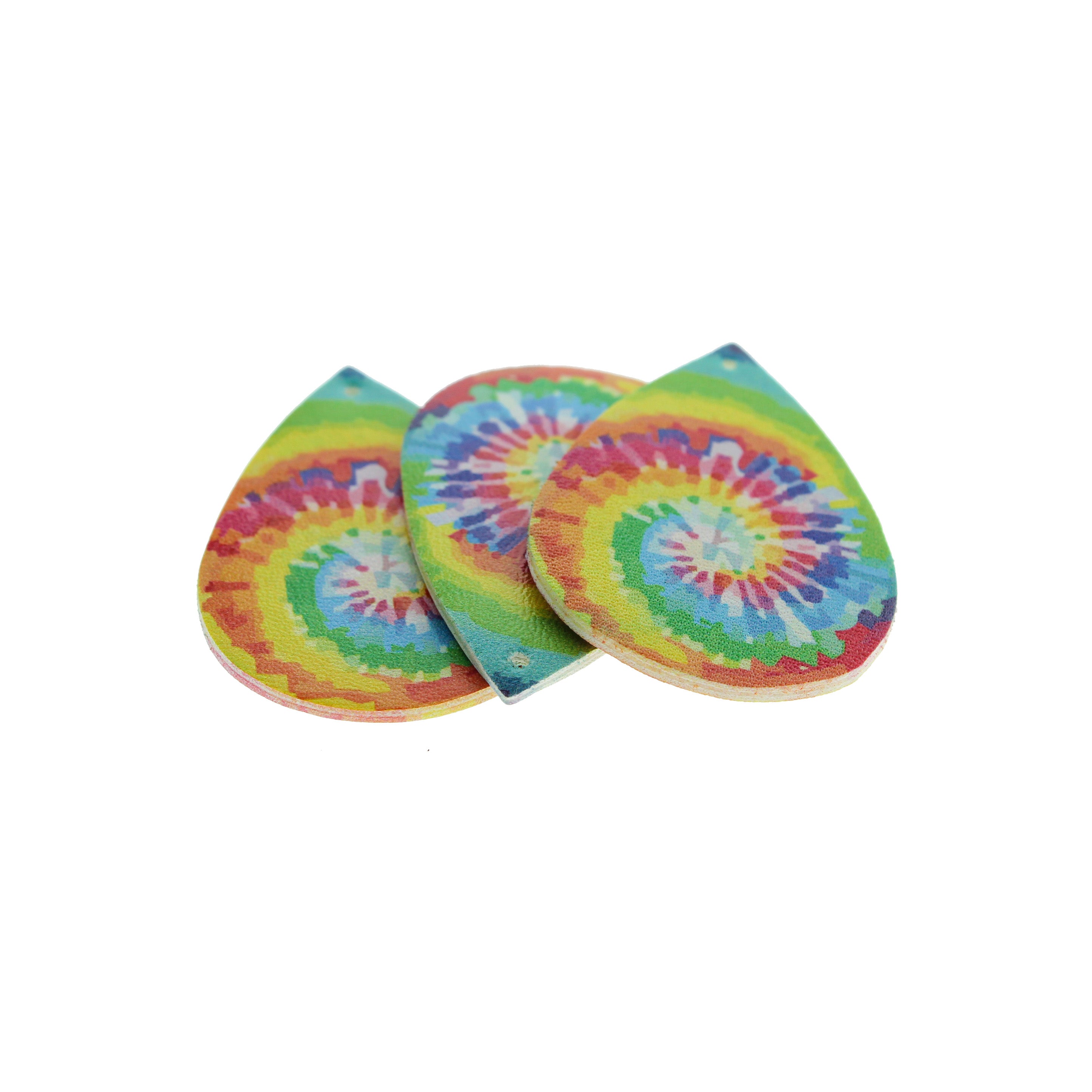 Imitation Leather Teardrop Pendants - Rainbow Tie-dye - 2 Pieces - LP128