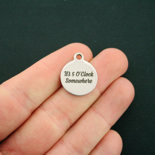 It's 5 O'Clock Somewhere Stainless Steel Charms - BFS001-1871