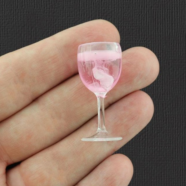 4 breloques en résine cocktail rose 3D - K360