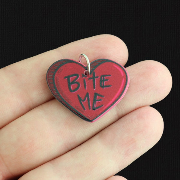 2 Red  Bite Me Heart Acrylic Charms 2 Sided - K660