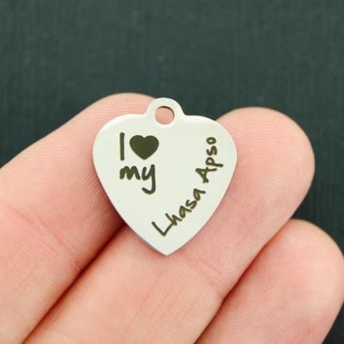 Breloques en acier inoxydable Lhassa Apso - J'aime mon - BFS011-2974