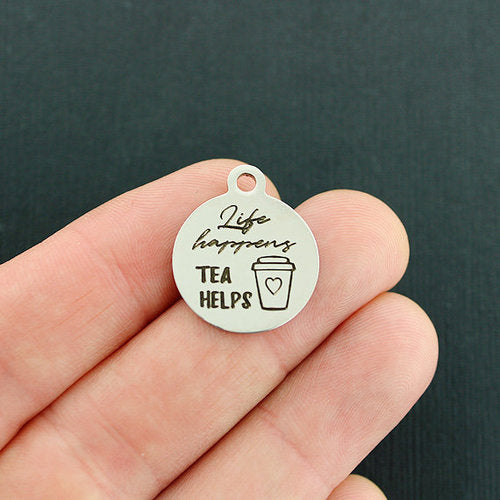 Breloques en acier inoxydable Life Happens - Tea Helps - BFS001-4237