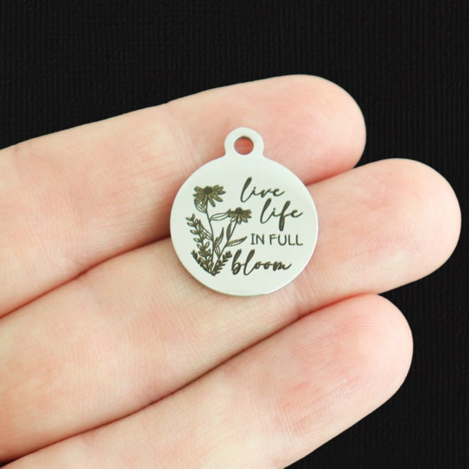 Live Life Stainless Steel Charms - in full bloom - BFS001-7897