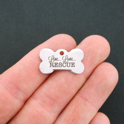 Live Love Rescue Stainless Steel Dog Bone Charms - BFS020-0839