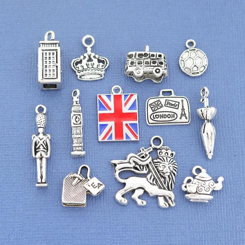 London Charm Collection Ton argent antique 12 breloques différentes - COL194