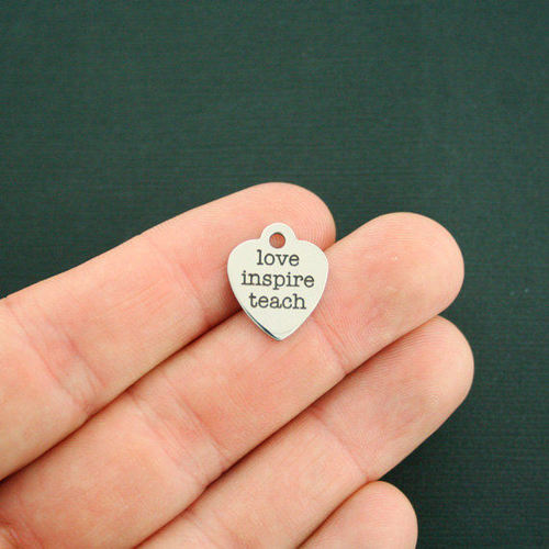 Love Inspire Teach Stainless Steel Small Heart Charms - BFS012-1828