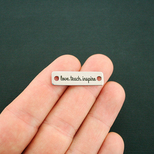 Love Teach Inspire Stainless Steel Connector Charms - BFS016-7245