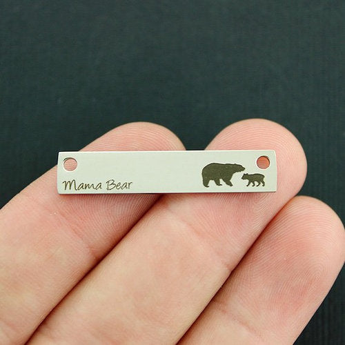 Mama Bear Stainless Steel Connector Charms - 1 Cub - BFS017-7472