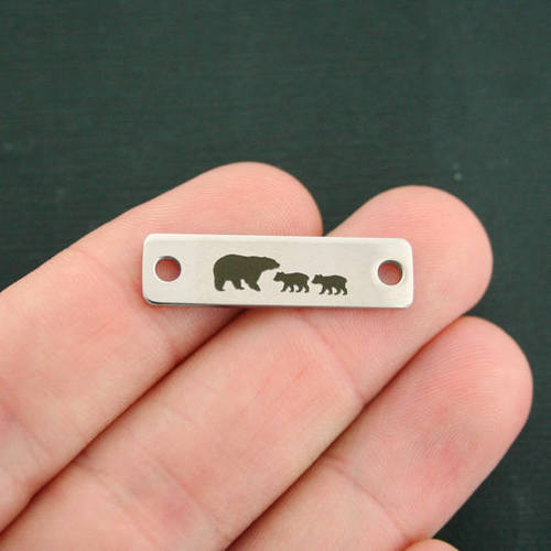 Mama Bear Stainless Steel Connector Charms - 2 cubs - BFS016-7356