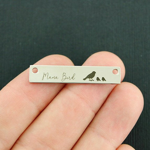 Mama Bird Stainless Steel Connector Charms - 2 babies - BFS017-7607