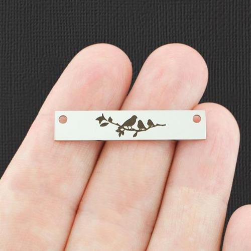 Mama Bird Stainless Steel Connector Charms - 2 babies on branch - BFS017-7653
