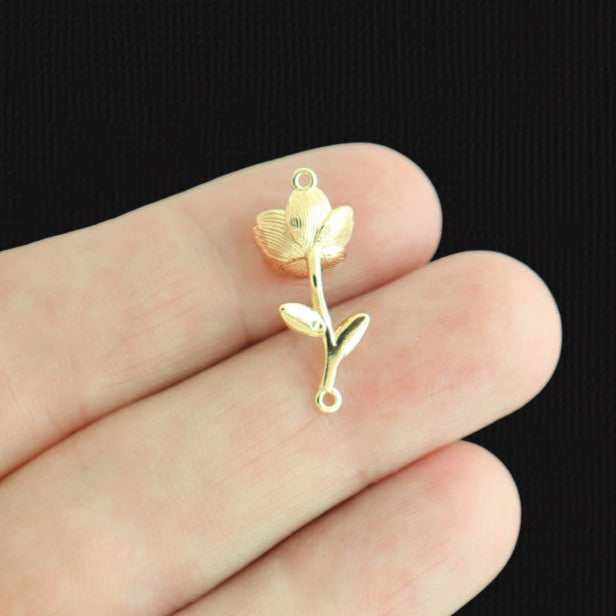 March Birth Flower Gold Tone Copper Connector Charm 3D - GC825