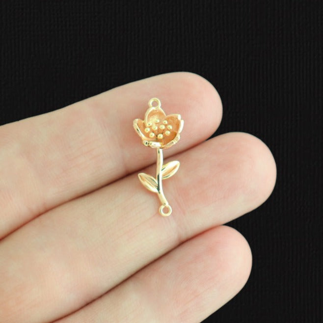 March Birth Flower Gold Tone Copper Connector Charm 3D - GC825
